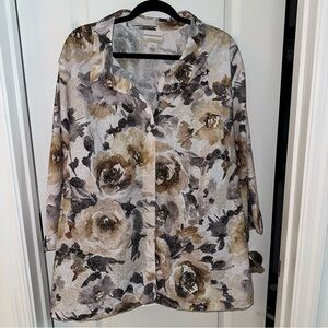 Alfred Dunner Beige and Gray Floral Button-Front Women's Shirt